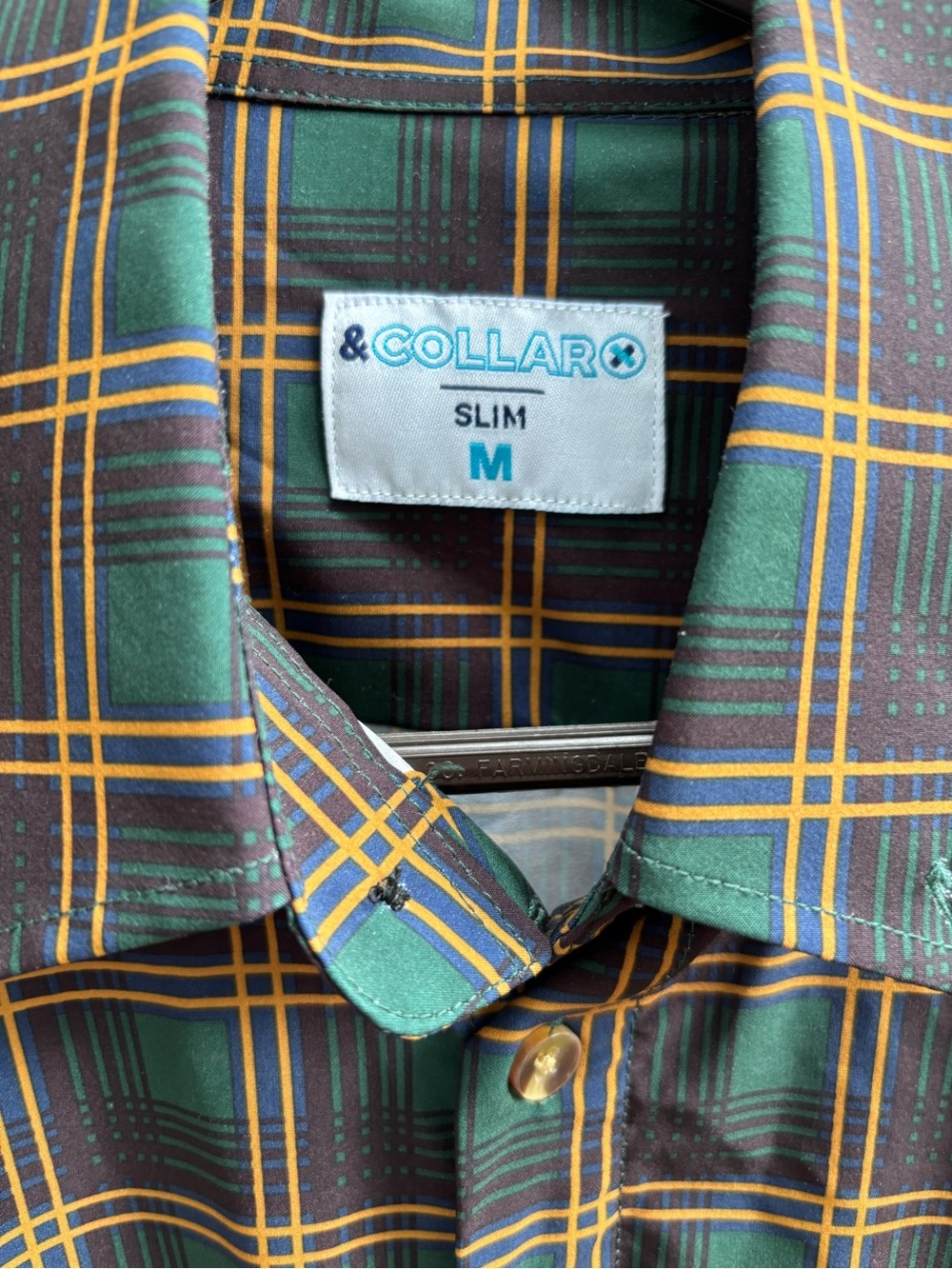 &Collar Slim Fit Green Plaid Men’s Shirt